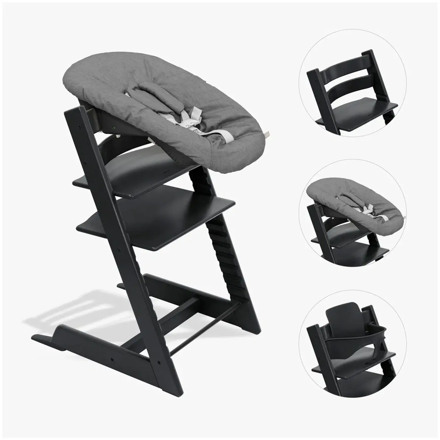 Tripp Trapp Black With Baby Set and Newborn Anthracite - high chairs