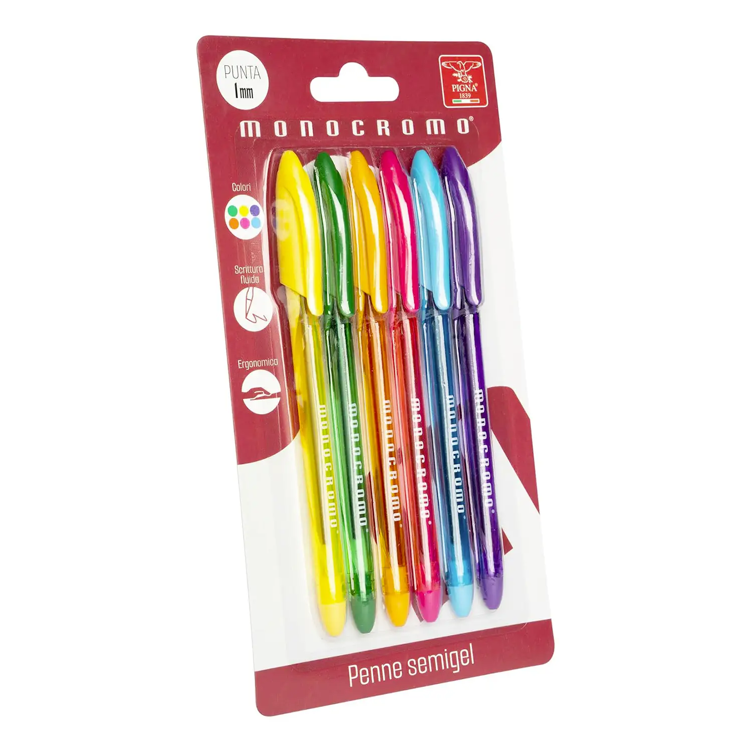 Penne Semi Gel Monocromo Blister 6 Pezzi Colori Assortiti - diari