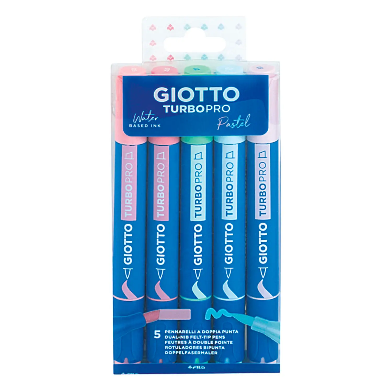 Pennarello Doppia Punta Giotto Turbo Pro, Astuccio 5 Colori Pastello - Pennarelli