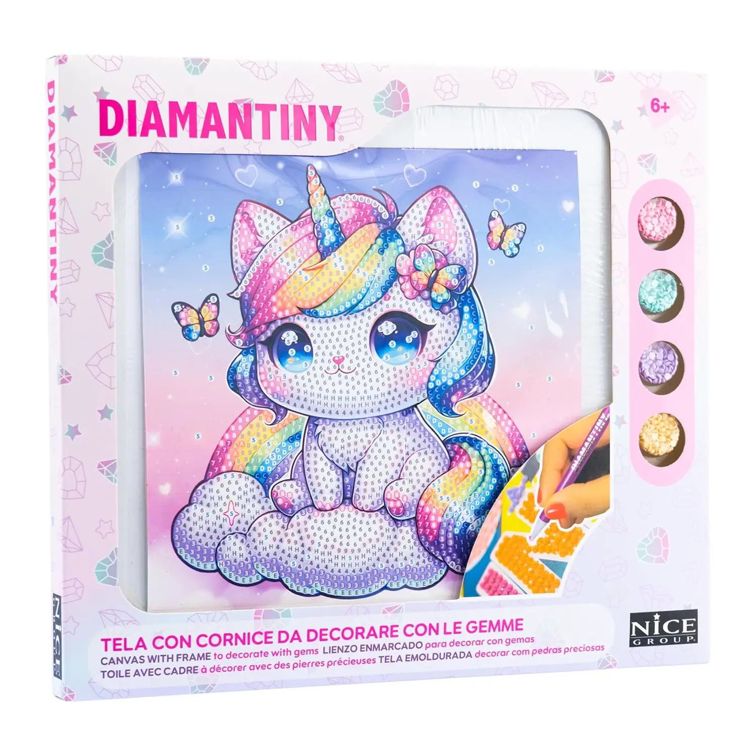 Quadro Crystal Art Kawaii Gattino Unicorno con Farfalle Diamantiny - creatività