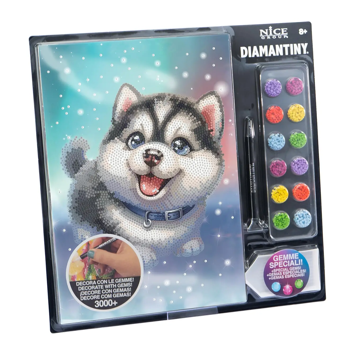 Quadro Crystal Art Diamantiny Level Up Husky con 3000 Gemme - regalo e gadget valigeria