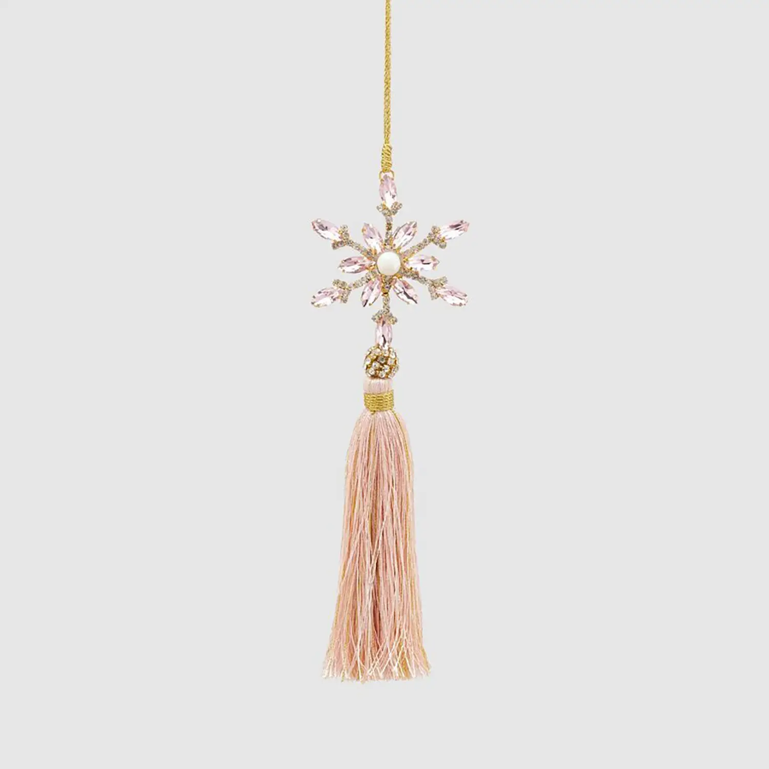 Decorazione Natalizia Fiocco Con Diamanti Rosa E Nappa Elegante H21 Pink - addobbi albero
