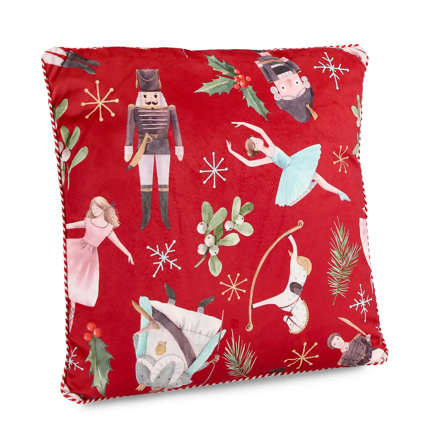 Cuscino Natale Schiaccianoci Lukas 45x45 Effetto Velluto Rosso - addobbi casa