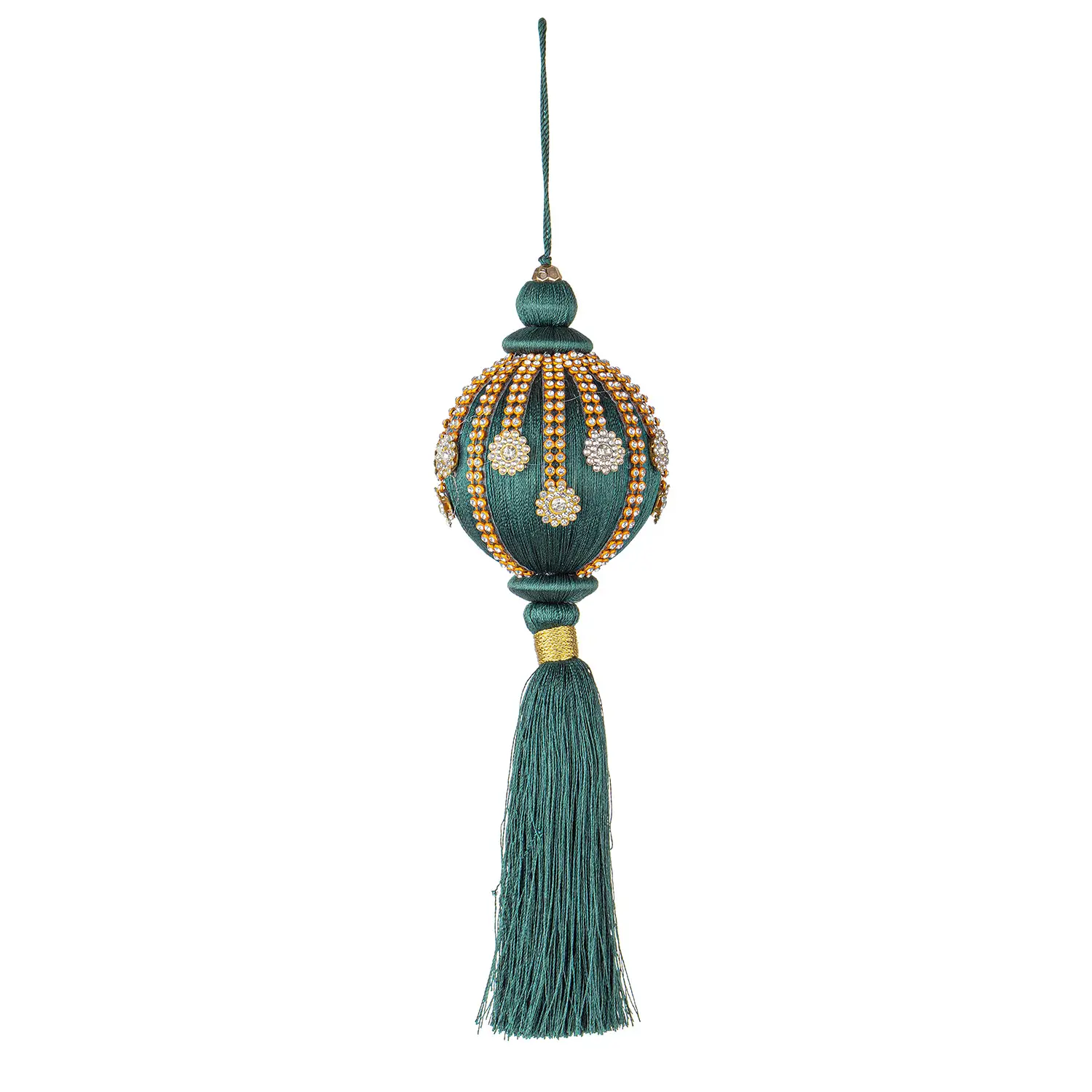 Sfera Natalizia con Nappa e Strass Verde Oro - addobbi albero