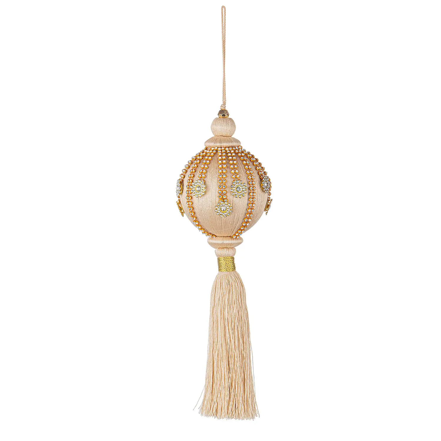 Sfera Natalizia con Nappa e Strass Beige Oro - addobbi albero
