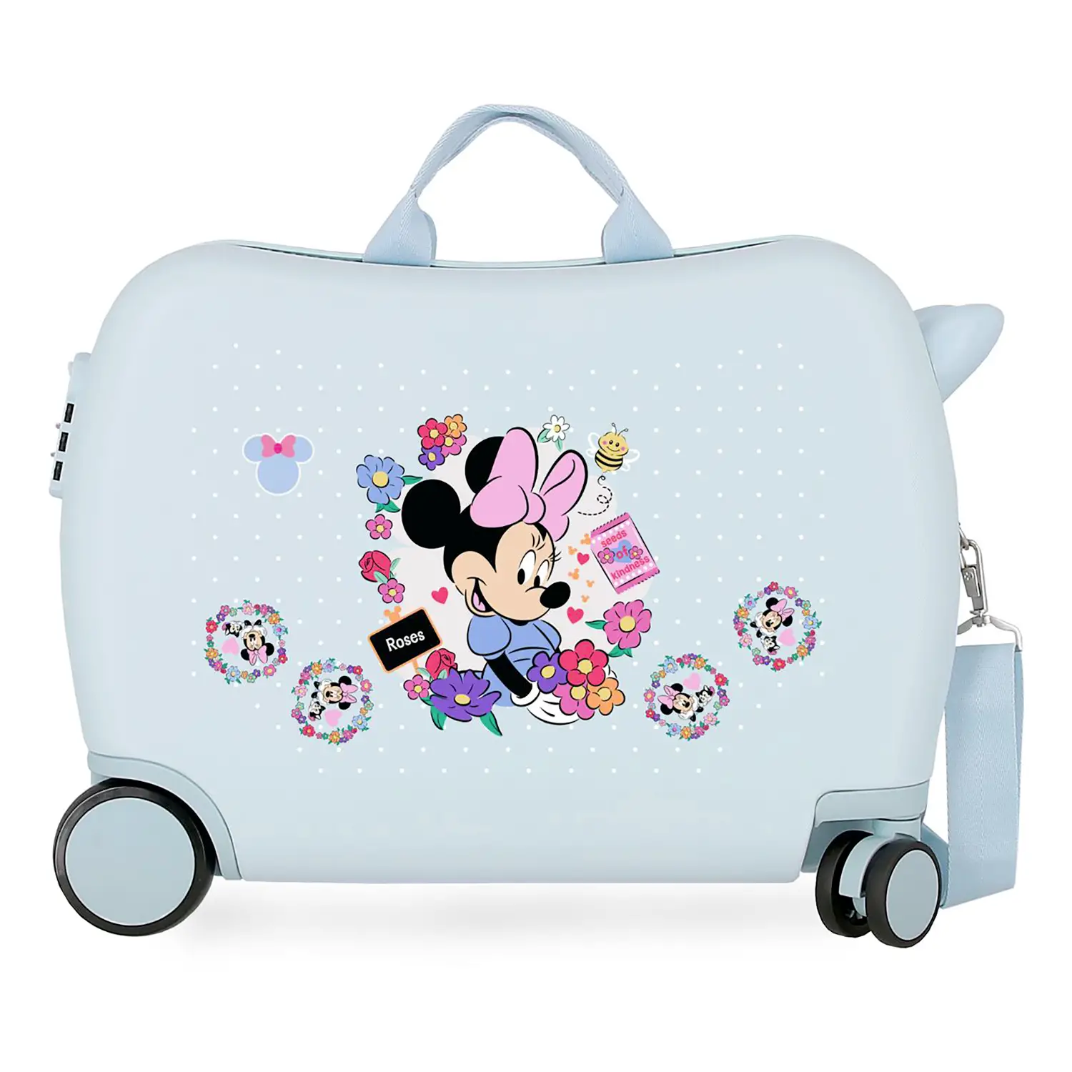 Minnie Flowers Trolley Cavalcabile Abs 50 cm 4 Ruote Celeste Chiaro - regalo e gadget valigeria