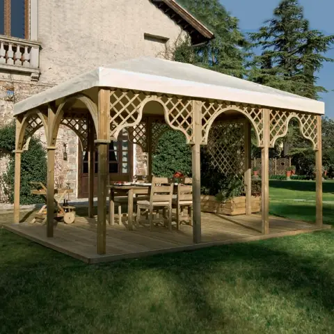 Gazebo In Legno Piramidi Mt.5x5 - Copertura In Pvc
