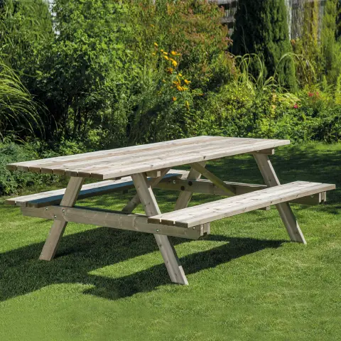 Tavolo In Legno Da Esterno Con Panche Integrate E Allunga Per Diversamente Abili