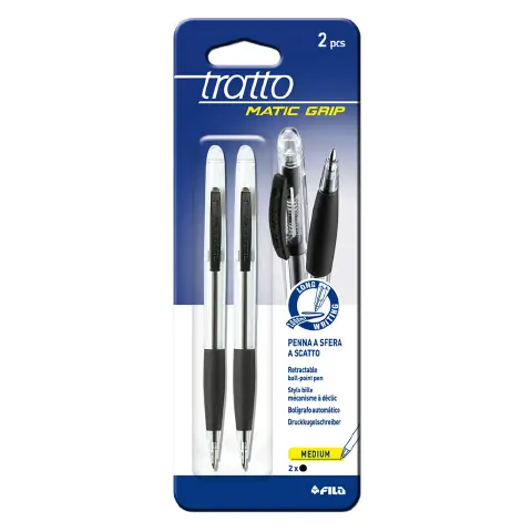 Tratto Matic Grip Black Pen - 12-pack