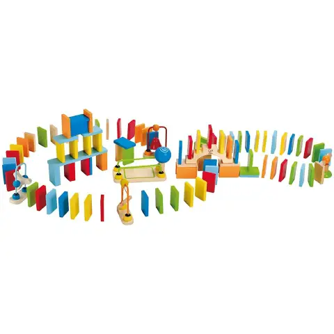 Cascade dominoes, 107 solid pieces for fun-filled racing, building and stacking