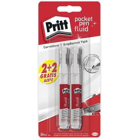 Pritt Pocket Pen Corrector With Metallic Microtip 8 Ml. Blister 2+2 Free