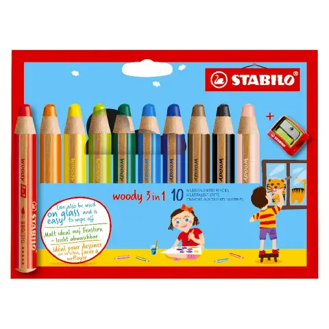 Pastelloni Colorati Woody Stabilo 10 Pezzi + Temperino