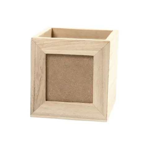 Portapenne Cubo in Legno con Cornice – 10 cm