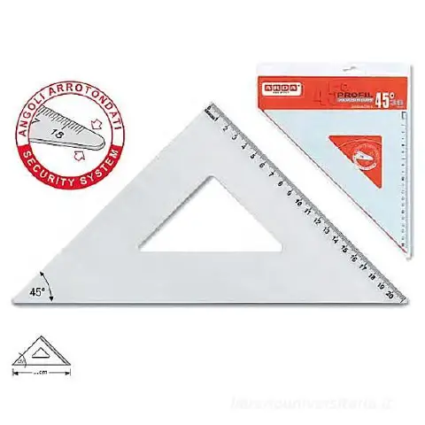 Squadra 45° Profil in Alluminio per Disegno Tecnico, Ipotenusa 30 cm.