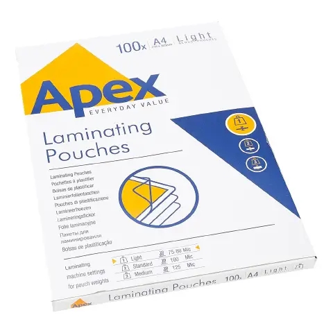 Pouches Plastification Apex A4 Thickness 75-80 Micron 100 Pieces