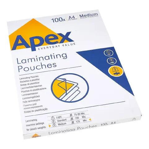 Pouches Plastification Apex A4 Thickness 125 Micron 100 Pieces