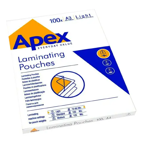 Pouches Plastification Apex A3 Thickness 75-80 Microns 100 Pieces