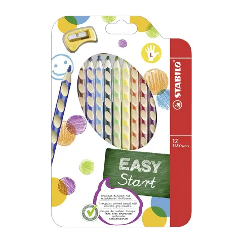 Easycolor Ergonomic Left-Handed Crayons 12 Colors + Sharpener