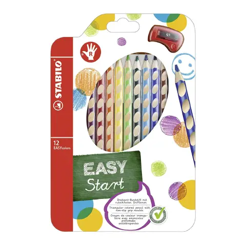 Easycolor Ergonomic Right Hand Crayons 12 Colors + Sharpener