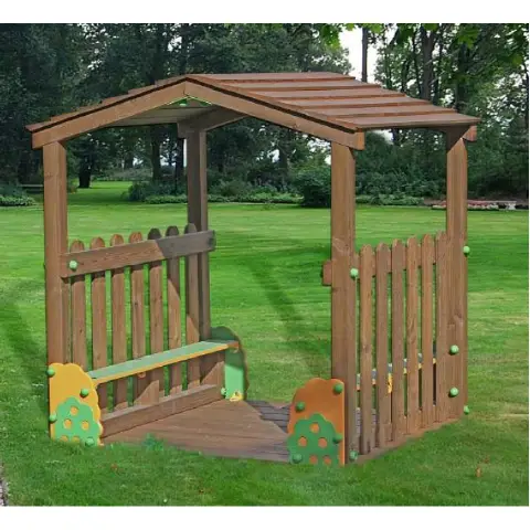 Wooden Cottage with Benches, Certified for Public Use EN 1176