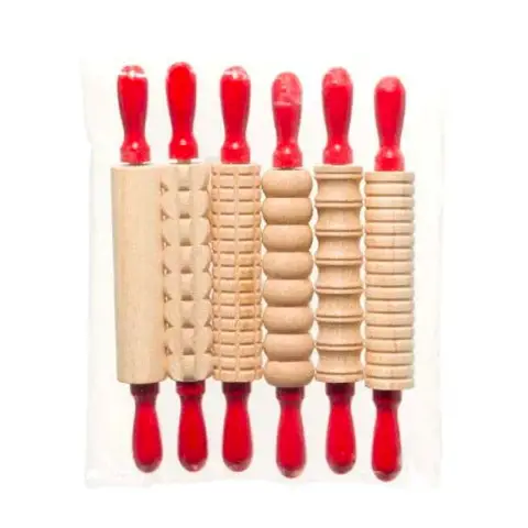 Mattarelli Fantasia in Legno per Plastilina e Paste per Modellare, Set 6 Pezzi