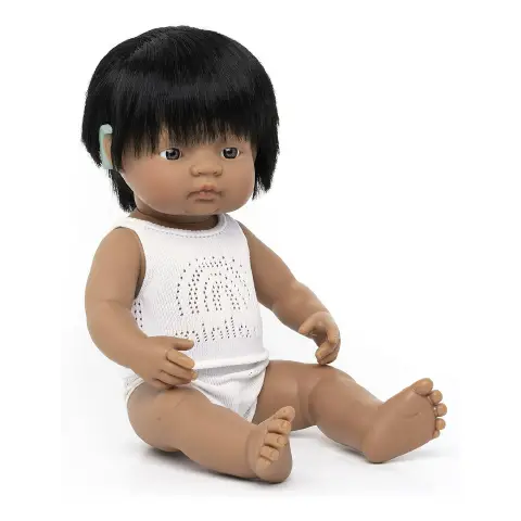 Inclusive Hispanic Baby Doll with Hearing Aid, Diversity Educational Game