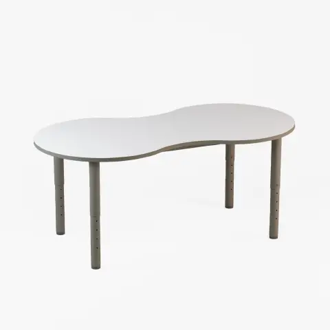 Shaped Eight Table for School and Office, Adjustable Height, White