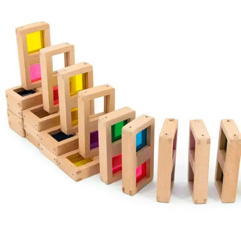 Domino in Legno Traslucente per Tavolo Luminoso, Gioco Educativo con 28 Tessere Colorate