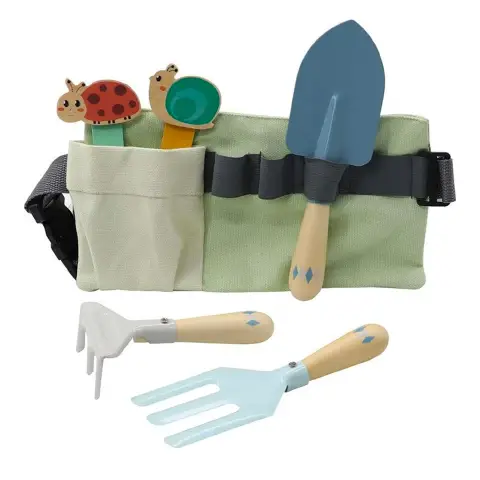 Set 3 Attrezzi da Giardinaggio in Legno e Metallo per Bambini - Cintura Inclusa!