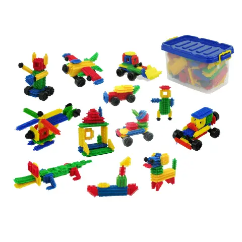 Costruzioni in Plastica Bristle Blocks, 136 Pezzi Assortiti in Scatola di Cartone Eco