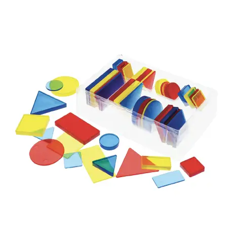 Blocchi Logici Traslucidi – 48 Pezzi in 4 Forme, 4 Colori, 2 Dimensioni e 2 Spessori