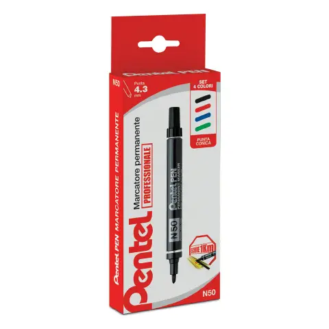 4 Marker Punta Tonda Pentel N50 in 4 colori