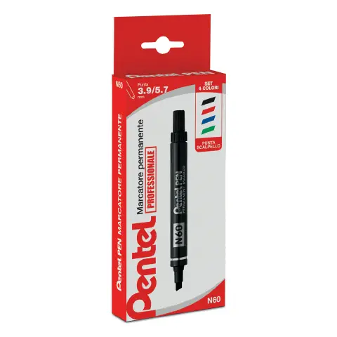 4 Marker Punta A Scalpello Pentel N60 In 4 Colori