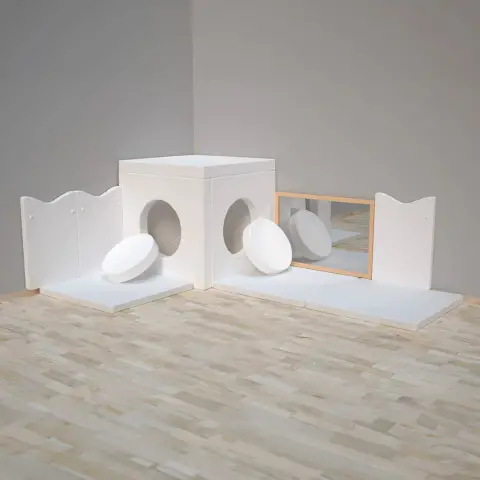 Composizione Modulare di Pouf Bianchi con Specchio per Stanze Sensoriali, Set Avanzato