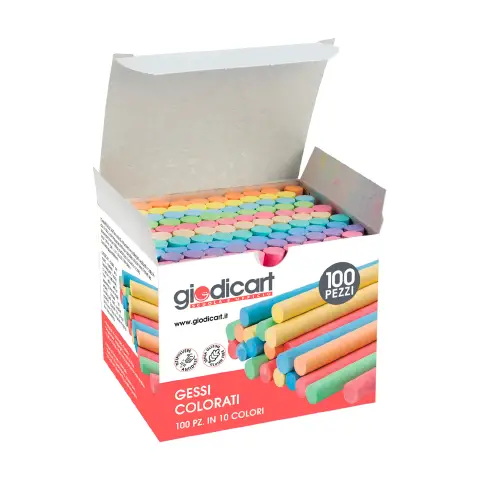 Gessi Colorati Tondi Antipolvere Anallergici, Carbonato di Calcio, Scatola 100 Pezzi