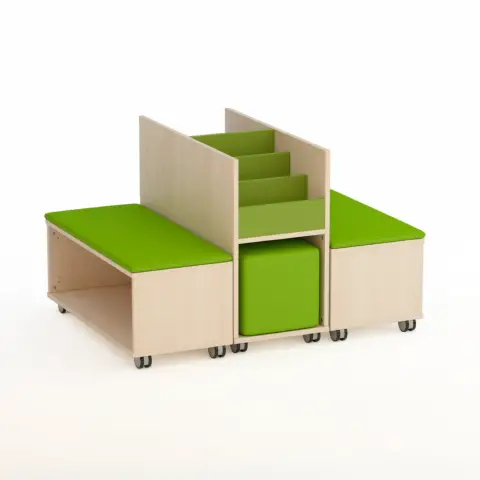 Mobile Scuola Infanzia Kubò Betulla Libreria Isola Verde Kiwi - Conforme CAM
