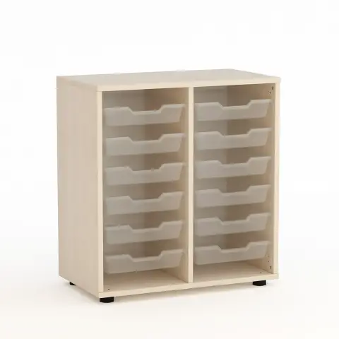Mobile Scuola Kubò Betulla con 12 Tiretti Bassi Altezza 75 cm. - Conforme CAM