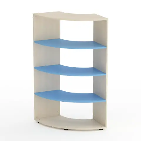 Mobile Scuola Kubò Betulla Curvo Angolare H 150 cm. Ripiani Blu Orizzonte- Conforme CAM