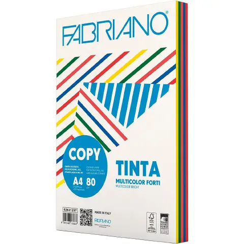 Carta Copy Tinta 80 Gr/mq Fabriano Multicolor A4 Mix 5 Colori Forti Risma 250 Fogli