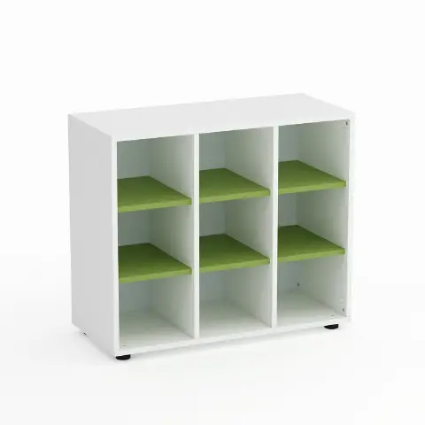 Mobile Scuola Kubò Bianco 9 Caselle H 75 cm. Ripiani Verde Kiwi - Conforme CAM