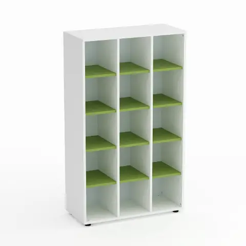 Mobile Scuola Kubò Bianco 15 Caselle H 150 cm. Ripiani Verde Kiwi - Conforme CAM
