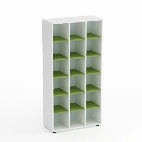 Kubò School Cabinet White 18 Boxes H 180 cm. Kiwi Green Shelves - CAM Compliant