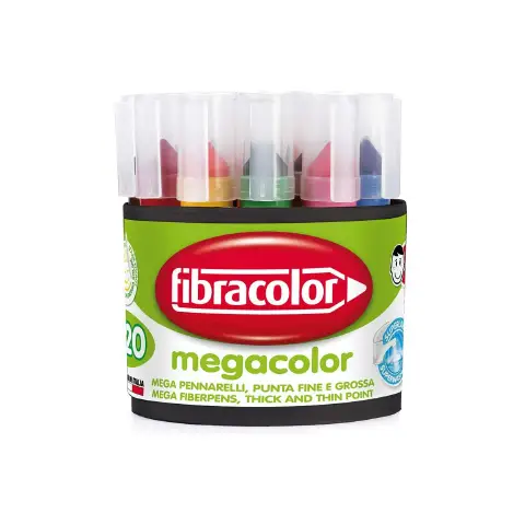 Pennarelli Megacolor Fibracolor – 20 Pennarelli in 10 Colori - Doppio Tratto 2-12 mm