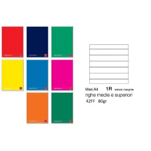 Quaderno Maxi Pigna Colours 80gr - 42 Pagine - Rigatura 1 Rigo - confezione 10 pz