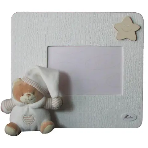 Portafoto Orizzontale con Orso Beige in Stoffa