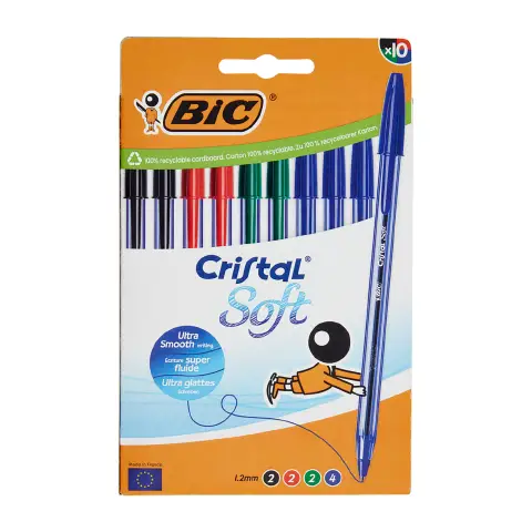 Bic Cristal Soft Assorted Colors Pen in 10-Piece Blister Pack