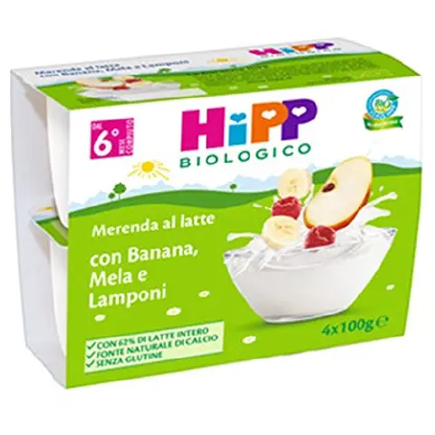 Omo Merenda Hipp Milk gr.100x4 Banana Apple and Raspberries