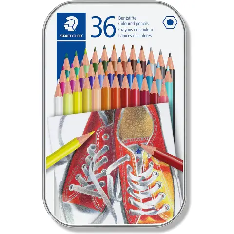 Staedtler Colored Hexagonal Pencils in Metal Box 36 Pieces