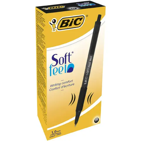 Bic Soft Feel Clic Grip Black pen - 12 pcs pack