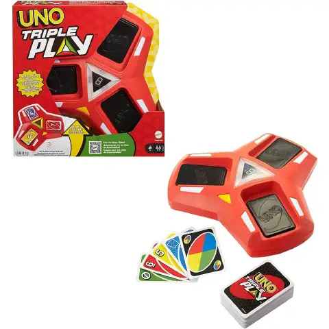 Uno Triple Play Card Game with Card Holder Led Lights and Sounds